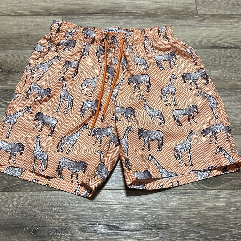 MR.SWIM Zebra Giraffe Print Serious Fun‎ Mens Swim Trunks Pockets Size Medium